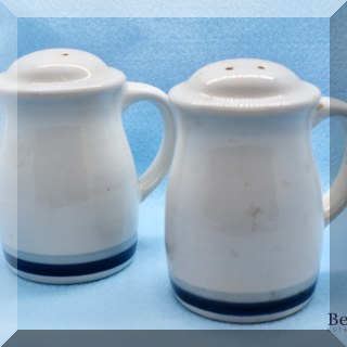 K23. Pfaltzgraff salt and pepper shakers with blue stripes. 4.5”h - $6